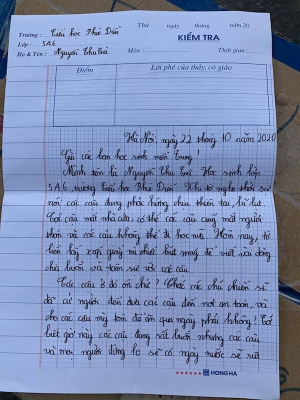 Bức thư tay của học sinh Hà Nội gửi đến trẻ em vùng lũ - Ảnh 3