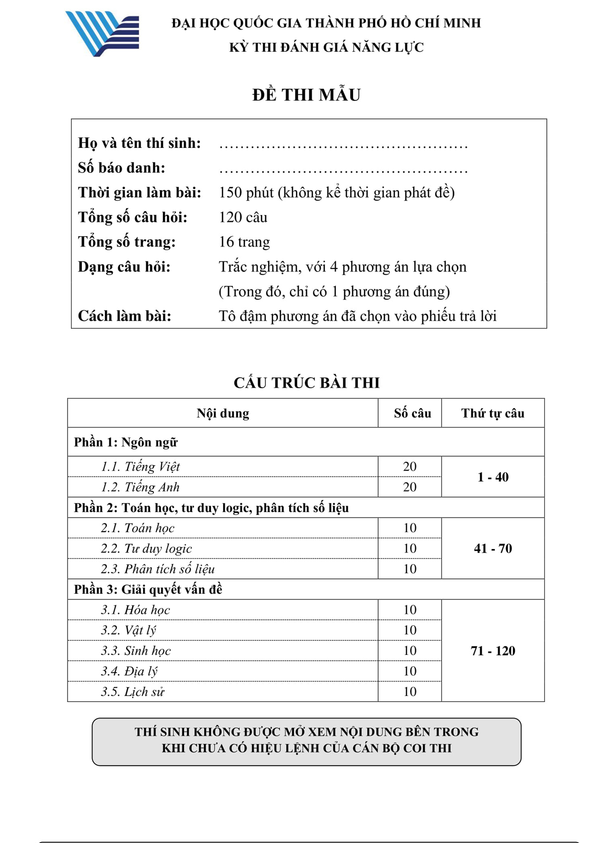 đề thi đánh giá năng lực