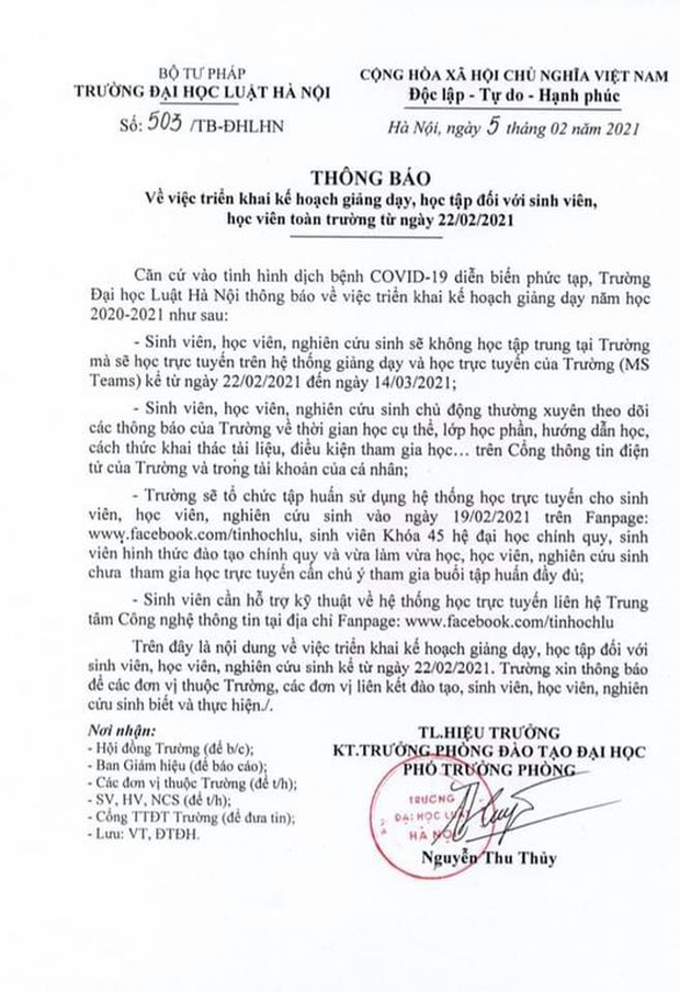 Trường ĐH Luật Hà Nội cho sinh viên học online đến giữa tháng 3 - Ảnh 1