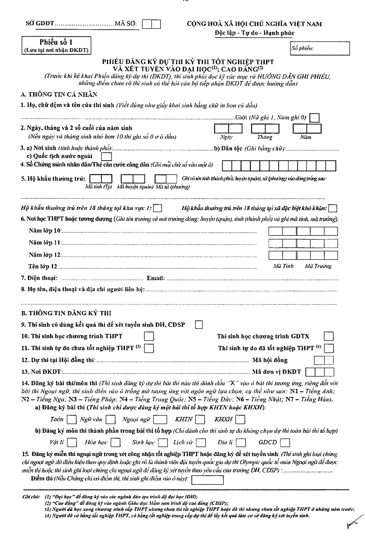 Tuyển sinh 2021: Hướng dẫn ghi phiếu đăng ký dự thi tốt nghiệp THPT - Ảnh 1