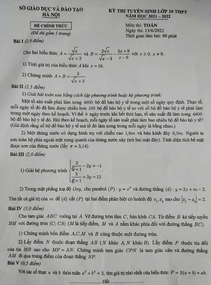 Gợi ý đáp án đề thi Toán tuyển sinh lớp 10 tại Hà Nội - Ảnh 5