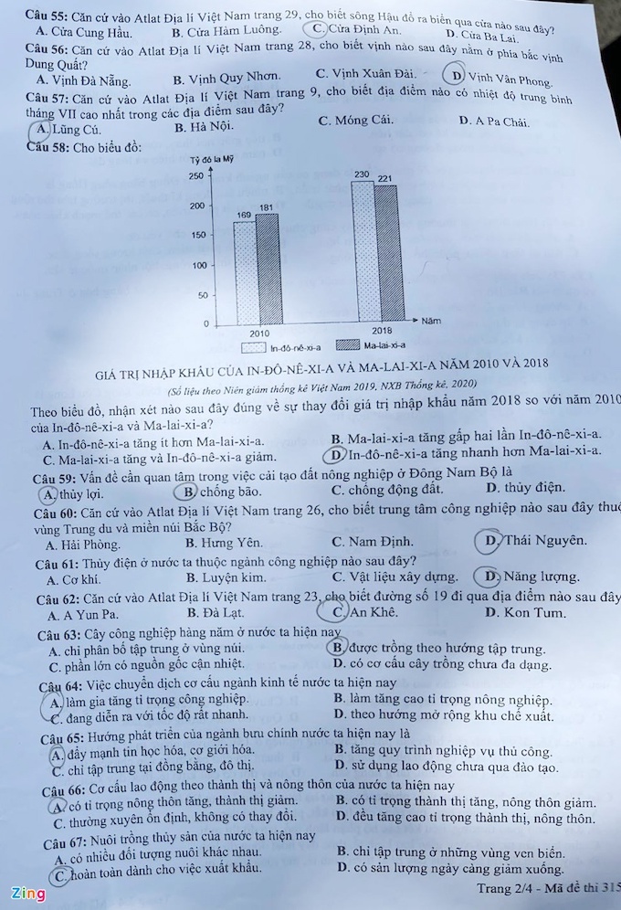 Đề thi & Đáp án môn Địa Lý tốt nghiệp THPT quốc gia 2021 - Ảnh 2