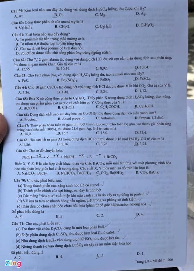Đề thi & Đáp án môn Hoá Học tốt nghiệp THPT quốc gia 2021 - Ảnh 2