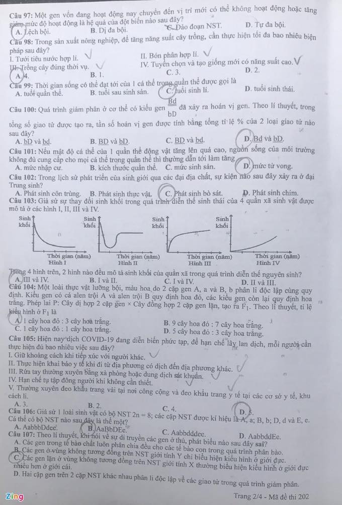 Đề thi & Đáp án môn Sinh Học tốt nghiệp THPT quốc gia 2021 - Ảnh 2