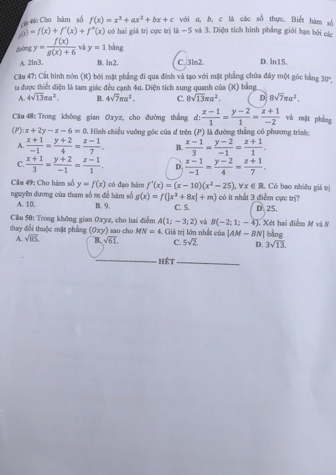 Đề thi & Đáp án môn Toán tốt nghiệp THPT quốc gia 2021 - Ảnh 15