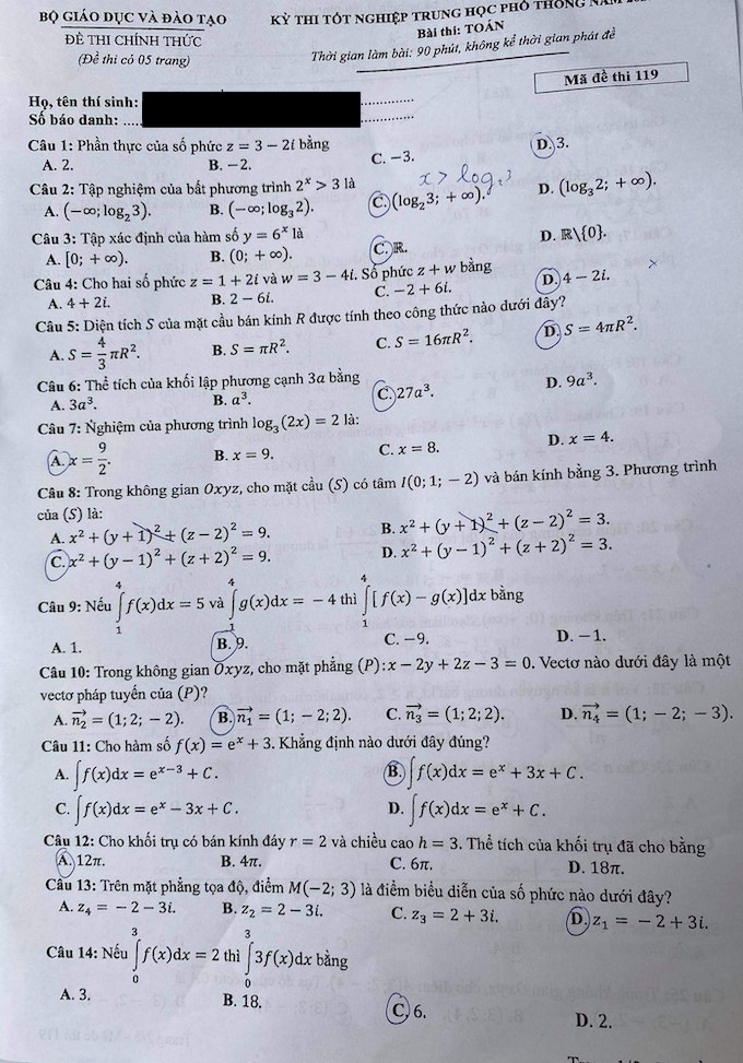 Đề thi & Đáp án môn Toán tốt nghiệp THPT quốc gia 2021 - Ảnh 6