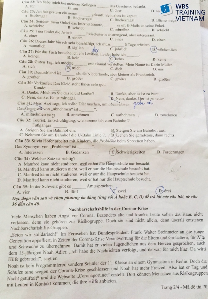 Đề thi & Đáp án môn Tiếng Đức tốt nghiệp THPT quốc gia 2021 - Ảnh 2