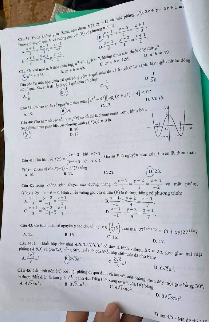 Đề thi & Đáp án môn Toán tốt nghiệp THPT quốc gia 2021 - Ảnh 9