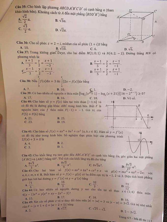 Đề thi & Đáp án môn Toán tốt nghiệp THPT quốc gia 2021 đợt 2 - Ảnh 3