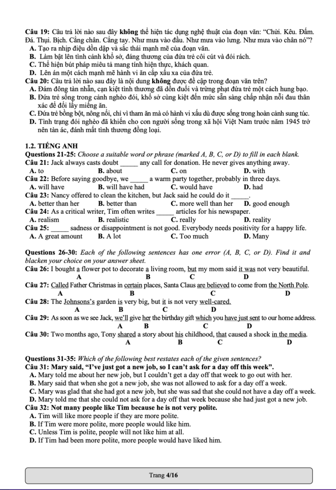Đề thi mẫu Đánh giá năng lực 2022 của ĐH Quốc Gia TP.HCM - Ảnh 4