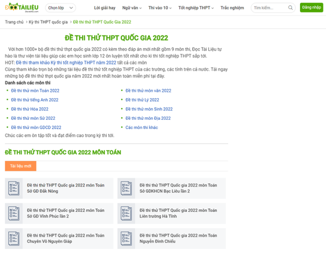 Đọc Tài Liệu - Thư viện tài liệu đề thi THPT Quốc Gia 2022 miễn phí dành cho học sinh