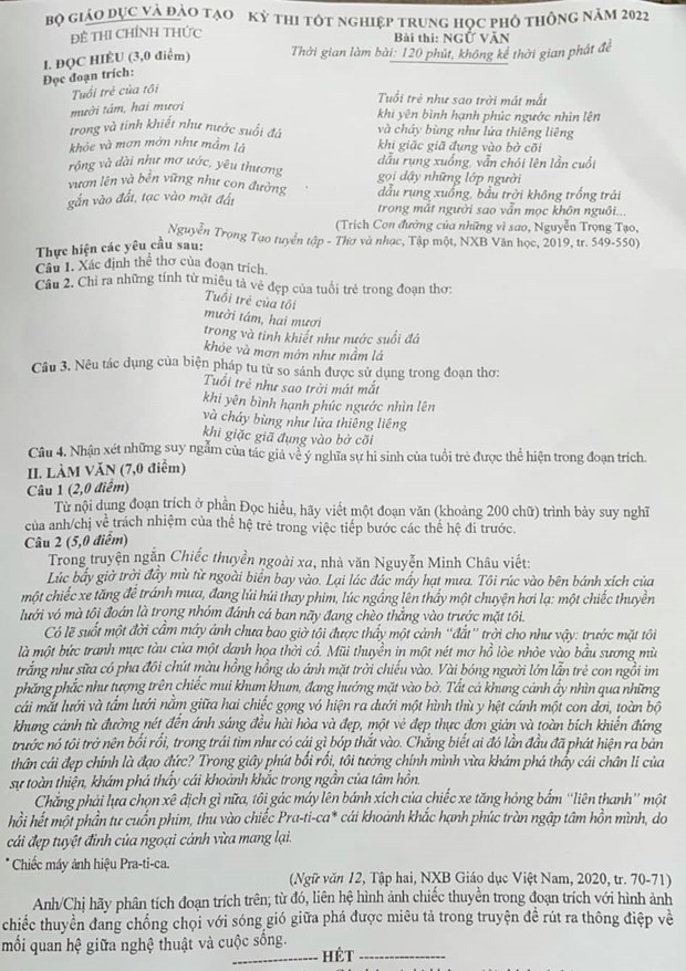 ‘Chiếc thuyền ngoài xa' vào đề thi môn Ngữ Văn tốt nghiệp THPT 2022 - Ảnh 1