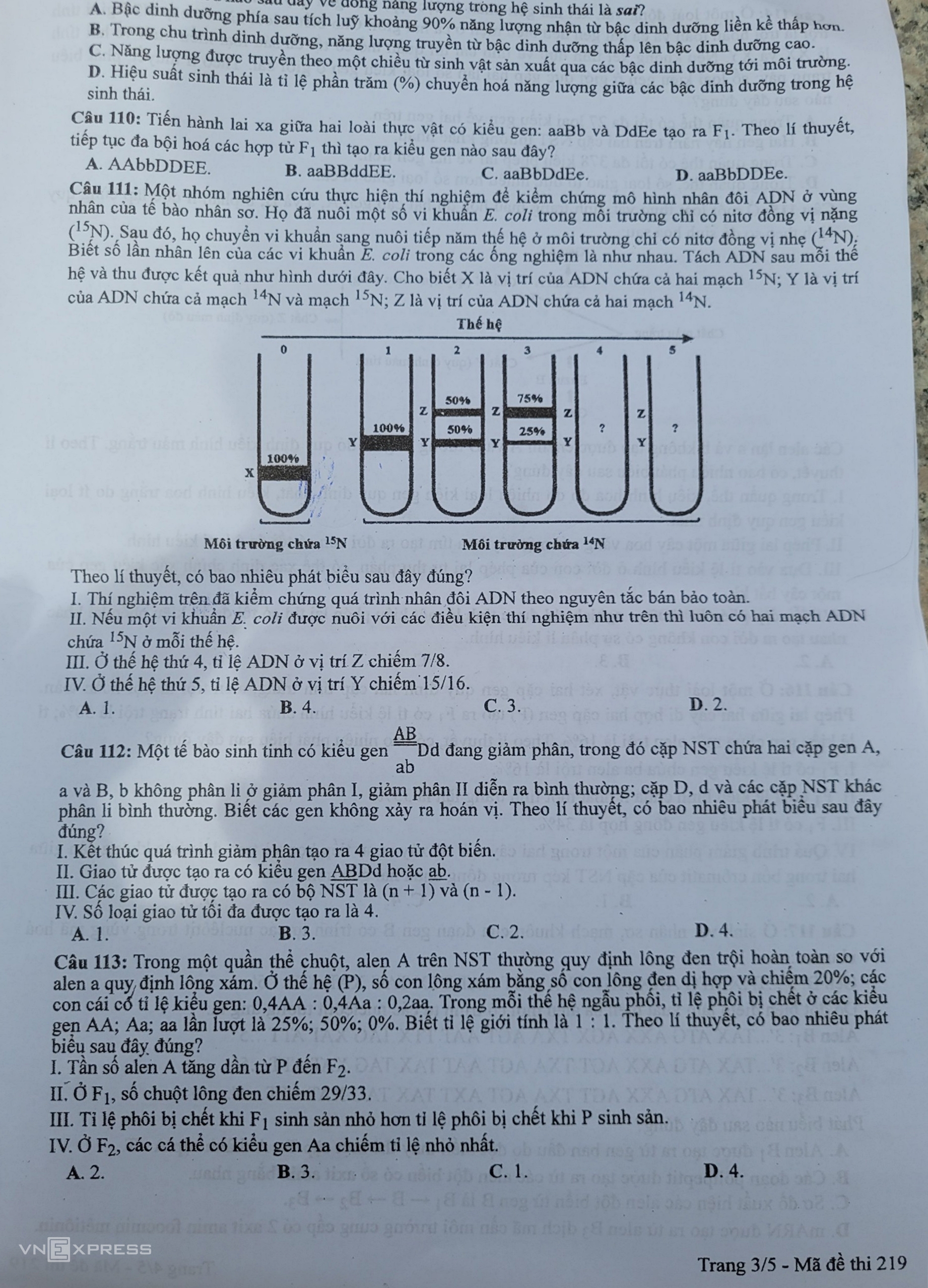 Đề và gợi ý đáp án mã đề 219 môn Sinh - Ảnh 3