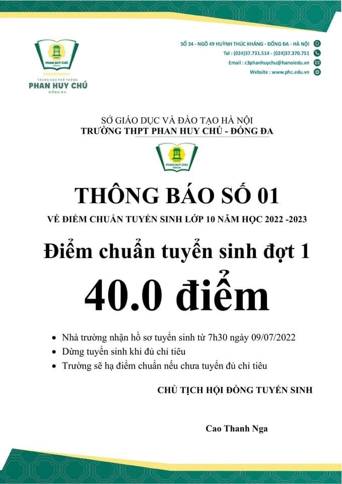 Trường THPT công lập đầu tiên ở Hà Nội công bố điểm chuẩn vào lớp 10 - Ảnh 1