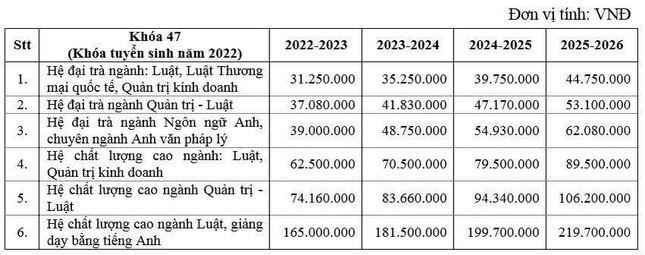 Trường ĐH Luật TP.HCM công bố học phí năm 2022 - Ảnh 1