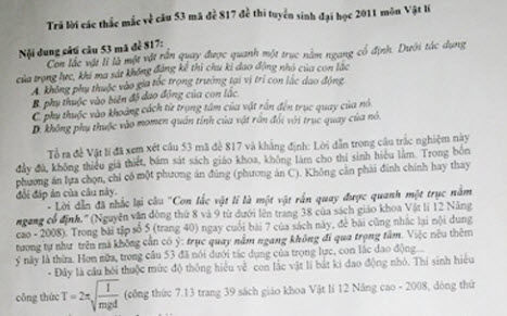 Ban ra đề khẳng định đề vật lý không sai